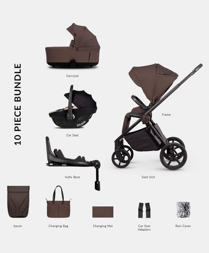 Venicci Pushchairs Venicci Claro 4in1 Luxury Pushchair Bundle Tiago 2 Car Seat (10 pieces) - Chocolate