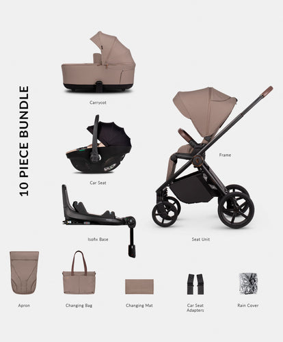 Venicci Pushchairs Venicci Claro 4in1 Luxury Pushchair Bundle with Tiago 2 Car Seat  (10 pieces) - Almond