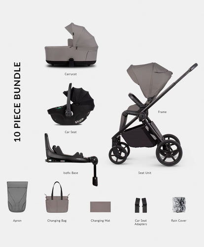 Venicci Pushchairs Venicci Claro 4in1 Luxury Pushchair Bundle with Tiago Car Seat (10 pieces) - Fog