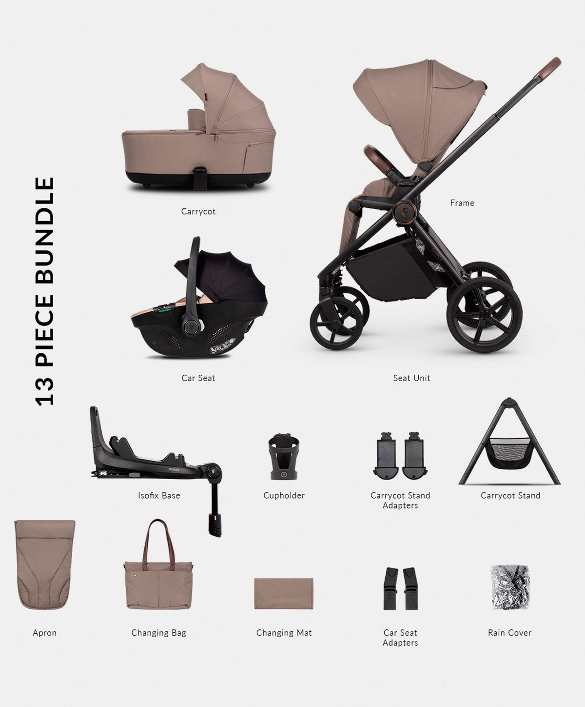 Venicci Pushchairs Venicci Claro2 4in1 Ultimate Pushchair Bundle (13 Pieces) - Almond