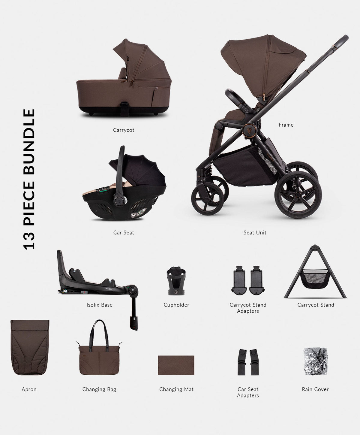 Venicci Pushchairs Venicci Claro2 4in1 Ultimate Pushchair Bundle (13 Pieces) - Chocolate