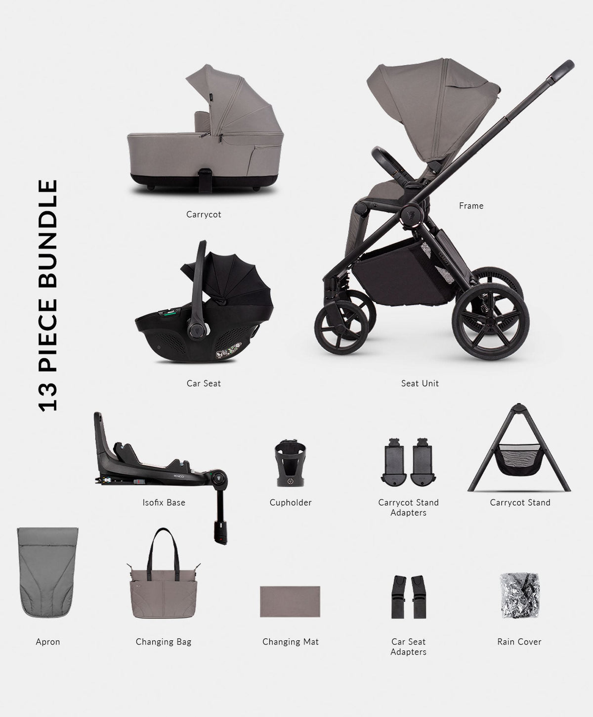 Venicci Pushchairs Venicci Claro2 4in1 Ultimate Pushchair Bundle (13 Pieces) - Fog
