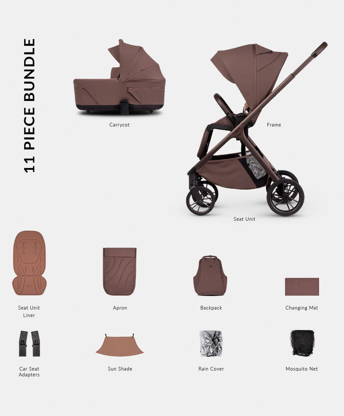 Venicci Pushchairs Venicci Tila 2in1 Essential Pushchair Bundle (11 Pieces) - Noce