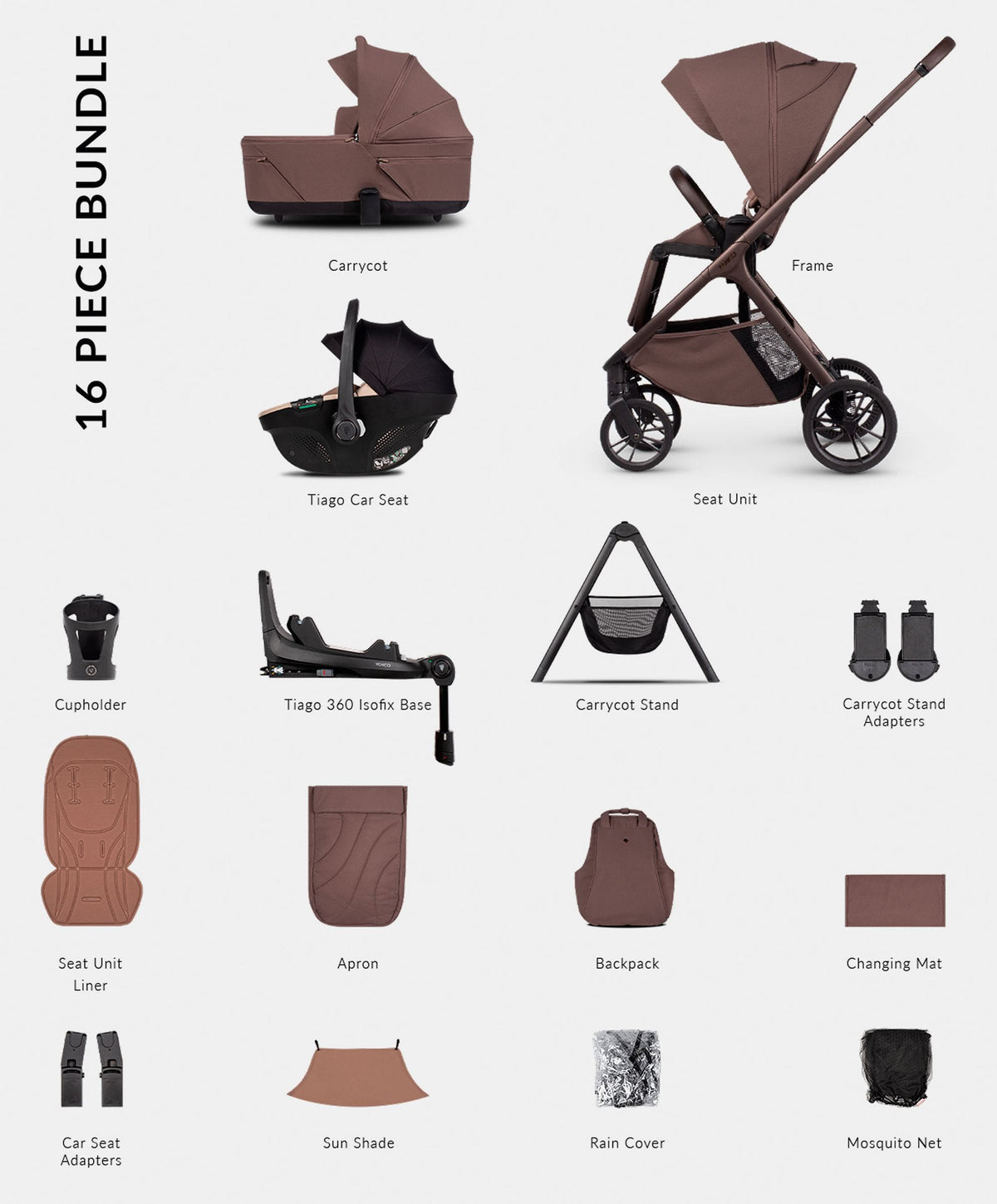 Venicci Pushchairs Venicci Tila 4in1 Ultimate Pushchair Bundle (16 Pieces) - Noce