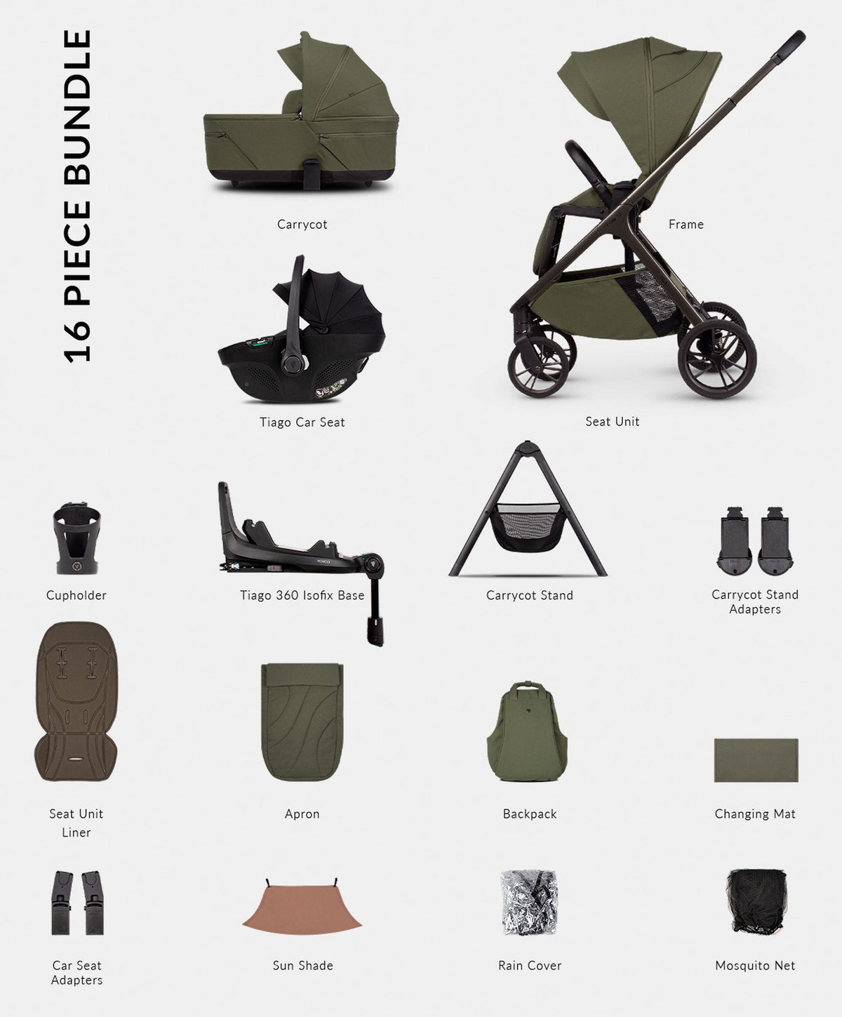 Venicci Pushchairs Venicci Tila 4in1 Ultimate Pushchair Bundle (16 Pieces) - Olive