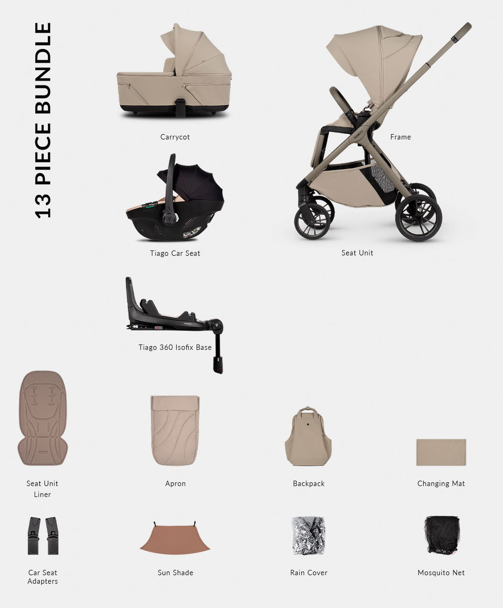 Venicci Pushchairs Venicci Tila Pushchair 4in1 Pushchair Bundle (13 piece) - Latte