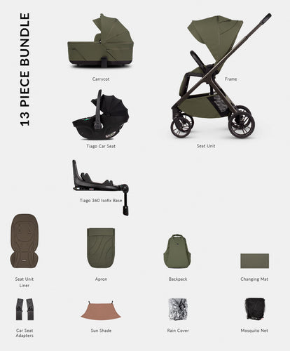 Venicci Pushchairs Venicci Tila Pushchair 4in1 Pushchair Bundle (13 piece) - Olive