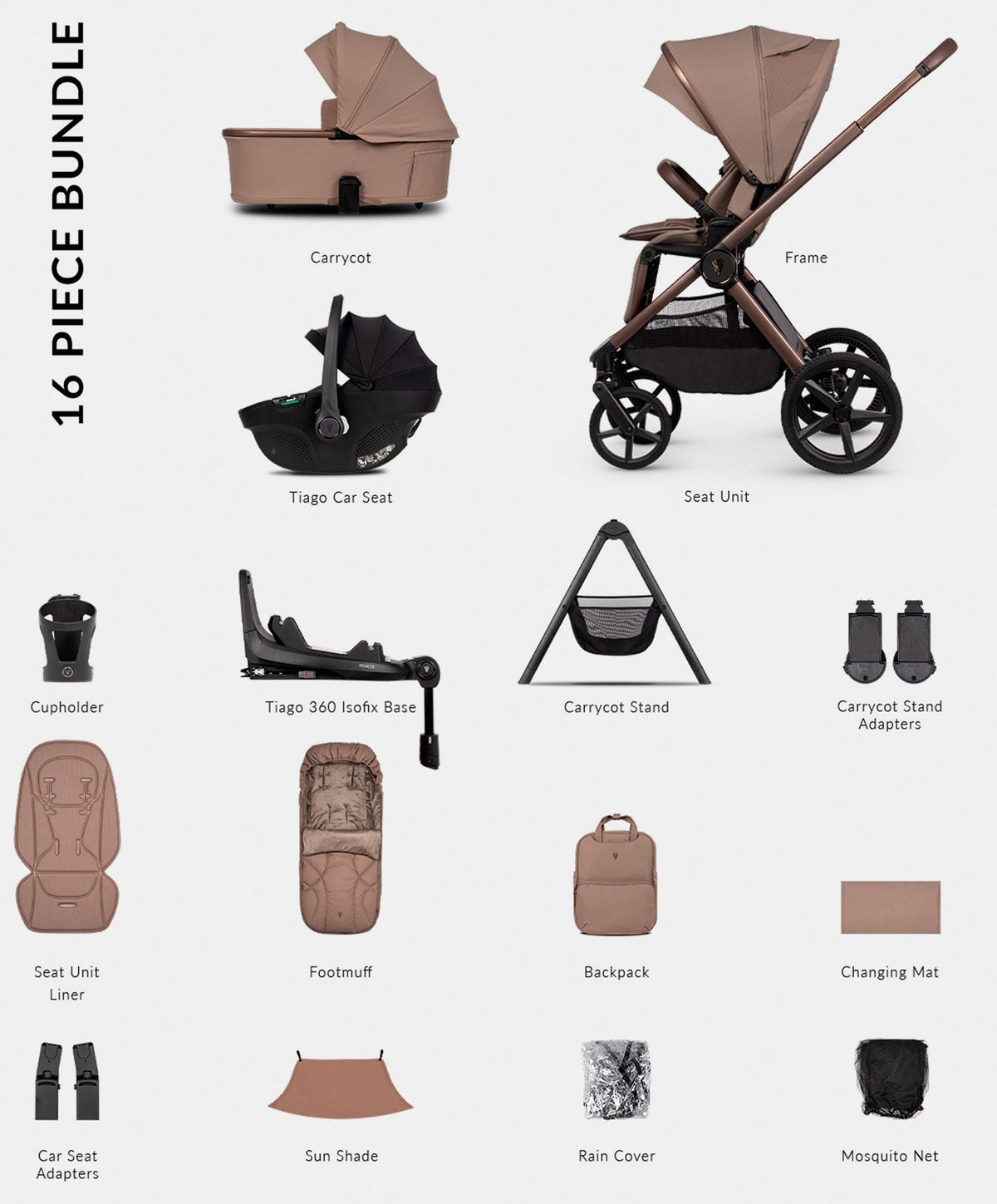 Venicci Pushchairs Venicci Upline3 4in1 Plus Ultimate Pushchair Bundle (16 Pieces) - Sand