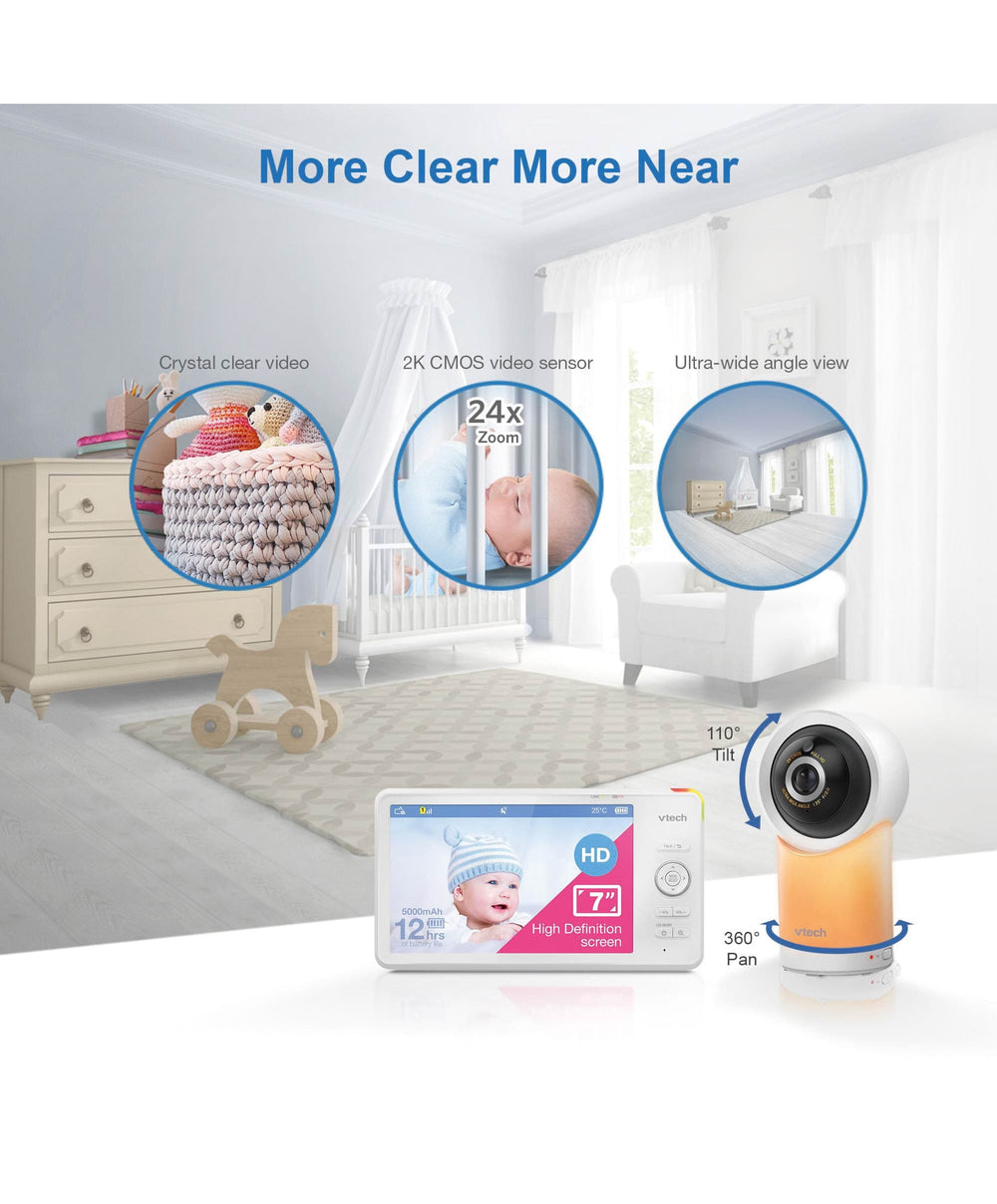 VTech Baby Monitors VTech RM7766HD 7inch Smart Pan &amp; Tilt Baby Monitor &amp; Camera Floorstand - White