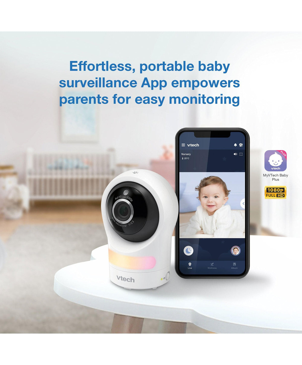 VTech RM9761 Wi-Fi 1080p Smart Baby Cam – White – Mamas & Papas UK