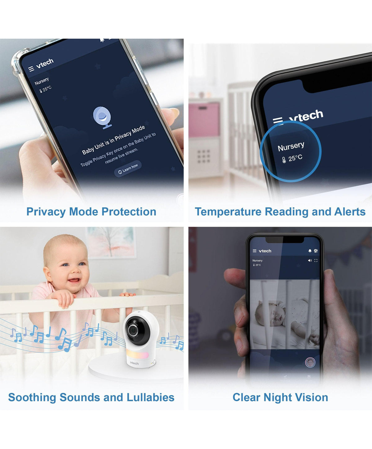 VTech RM9761 Wi-Fi 1080p Smart Baby Cam – White – Mamas & Papas UK