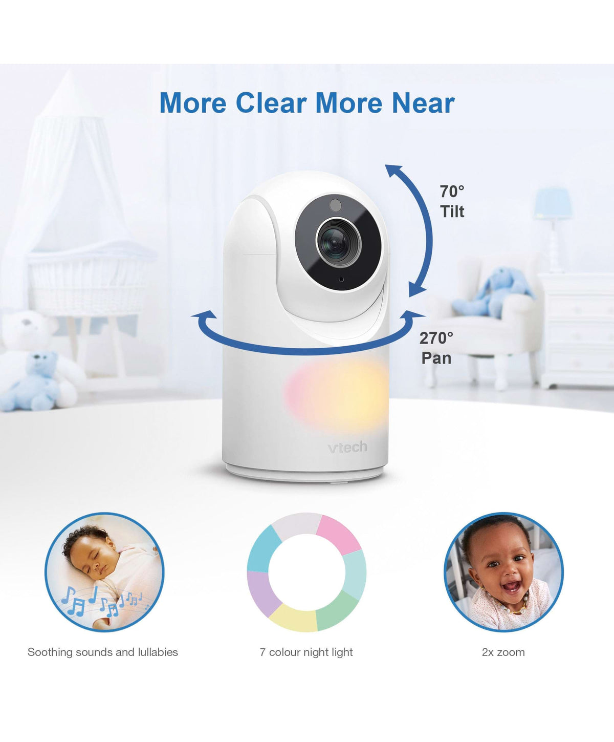 VTech VM3263 2.8" Video Baby Monitor with Night Light in White Mamas
