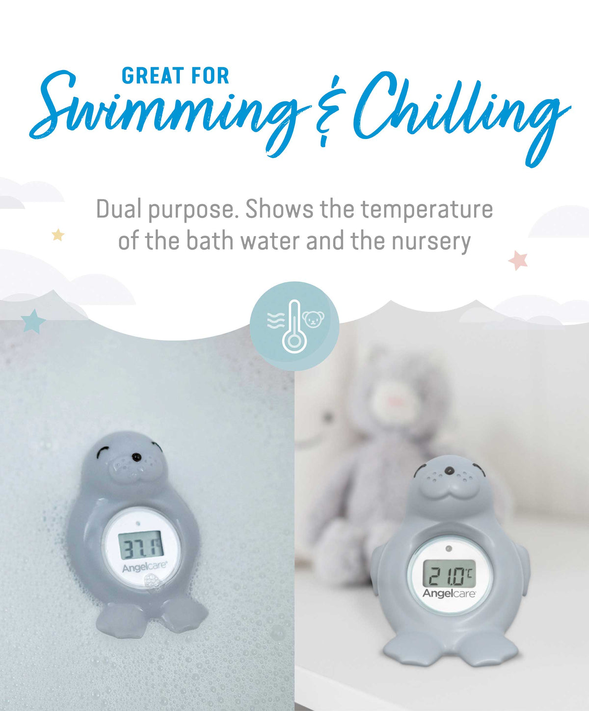 Angelcare Happy Seal Bath Thermometer Grey Baby Thermometers & Baby