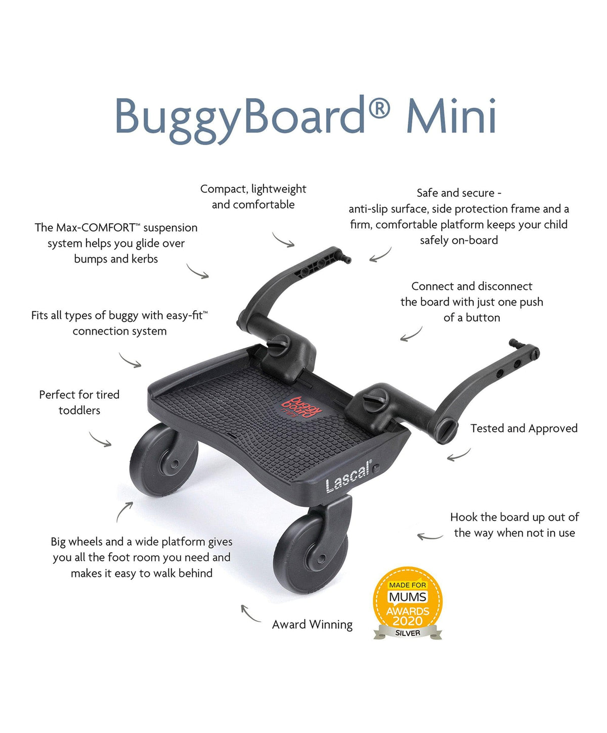 Lascal Buggy Board Mini, Platform for Pram and Stroller Buggy Board, Pram Accessory for Ages 2-6 Years (22kg), Compatible with Almost Any Pram and Stroller, Black Lascal Buggy Board Mini, Platform for Pram and Stroller Buggy Board, Pram Accessory for Ages 2-6 Years (22kg), Compatible with Almost Any Pram and Stroller, Black