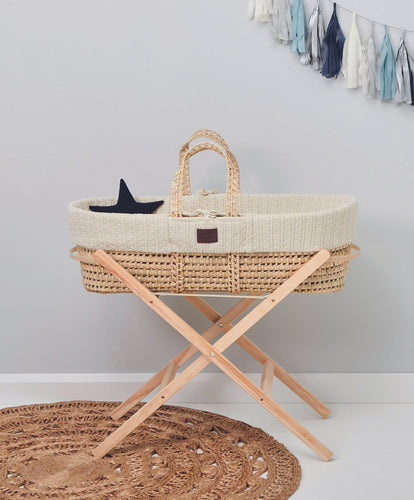 Little Green Sheep Little Green Sheep Moses Basket & Stand - Linen / Natural