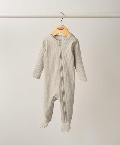 Mamas & Papas All-in-Ones & Bodysuits Organic Cotton Ribbed Sleepsuit - Oatmeal
