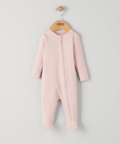 Mamas & Papas All-in-Ones & Bodysuits Pink Ribbed Zip Sleepsuit