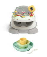 Mamas & Papas Bug 3-in-1 Floor & Booster Seat with Activity Tray & Béaba Silicone Meal Weaning Set Bundle - Pebble Grey / Blue