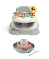 Mamas & Papas Bug 3-in-1 Floor & Booster Seat with Activity Tray & Béaba Silicone Meal Weaning Set Bundle - Pebble Grey / Pink