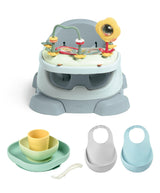 Mamas & Papas Bug 3-in-1 Floor & Booster Seat with Activity Tray, Béaba Silicone Meal Weaning Set & Silicone Bibs Bundle - Bluebell / Blue