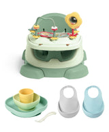 Mamas & Papas Bug 3-in-1 Floor & Booster Seat with Activity Tray, Béaba Silicone Meal Weaning Set & Silicone Bibs Bundle - Eucalyptus / Blue