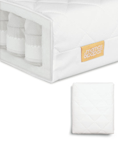 Mamas & Papas Essential Pocket Spring Cotbed Mattress & Quilted Waterproof Mattress Protector Bundle