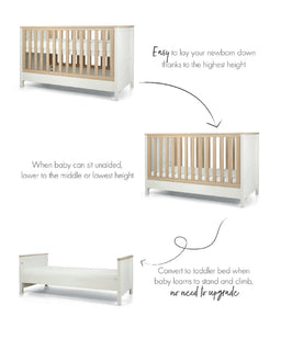 Mamas & Papas Furniture Sets Harwell 3 Piece Baby Cot Bed Range with Dresser Changer and Wardrobe - White