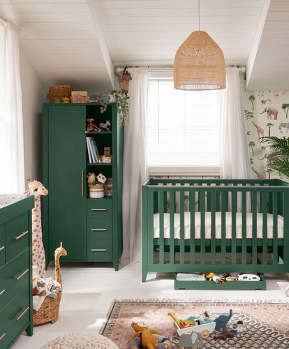 Mamas & Papas Furniture Sets Melfi 3 Piece Cotbed Range with Dresser Changer & Storage Wardrobe - Green