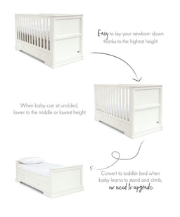 Mamas & Papas Furniture Sets Oxford 3 Piece Nursery Furniture Set with Cotbed, Dresser and Wardrobe - Pure White