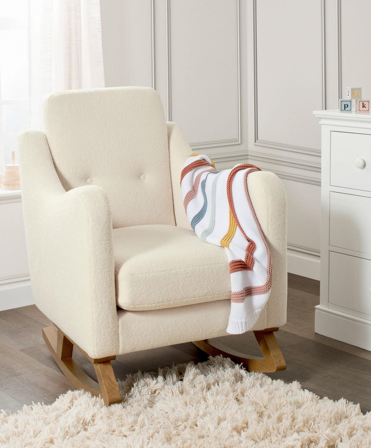 Bowdon Nursing Chair & Footstool OffWhite Boucle Mamas & Papas UK