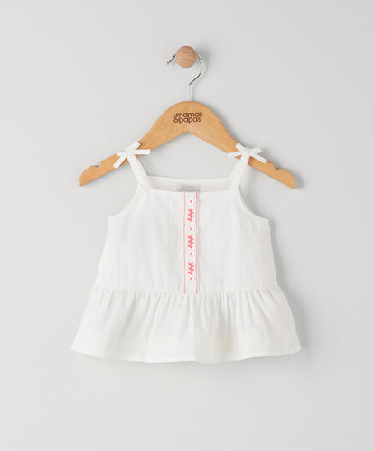 Mamas & Papas Tops & Shirts Embroidered White Blouse with Bow Detail